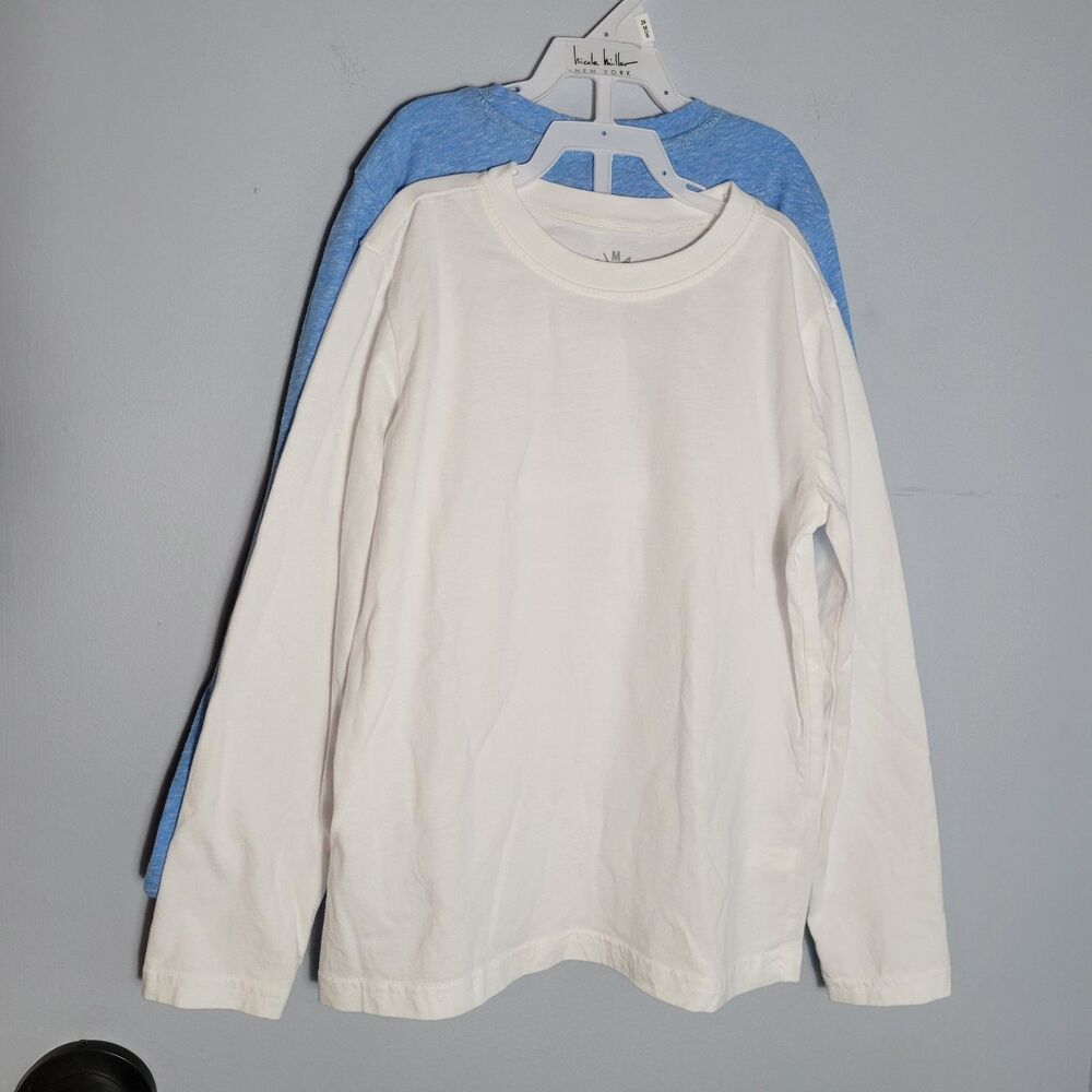 Primary White Cotton Long Sleeve Tee & Blue Henley Top Lot Of 2 Size 6/7